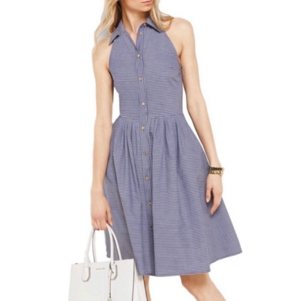 Michael Kors White and Blue Striped Shirt Dress - SIze 0